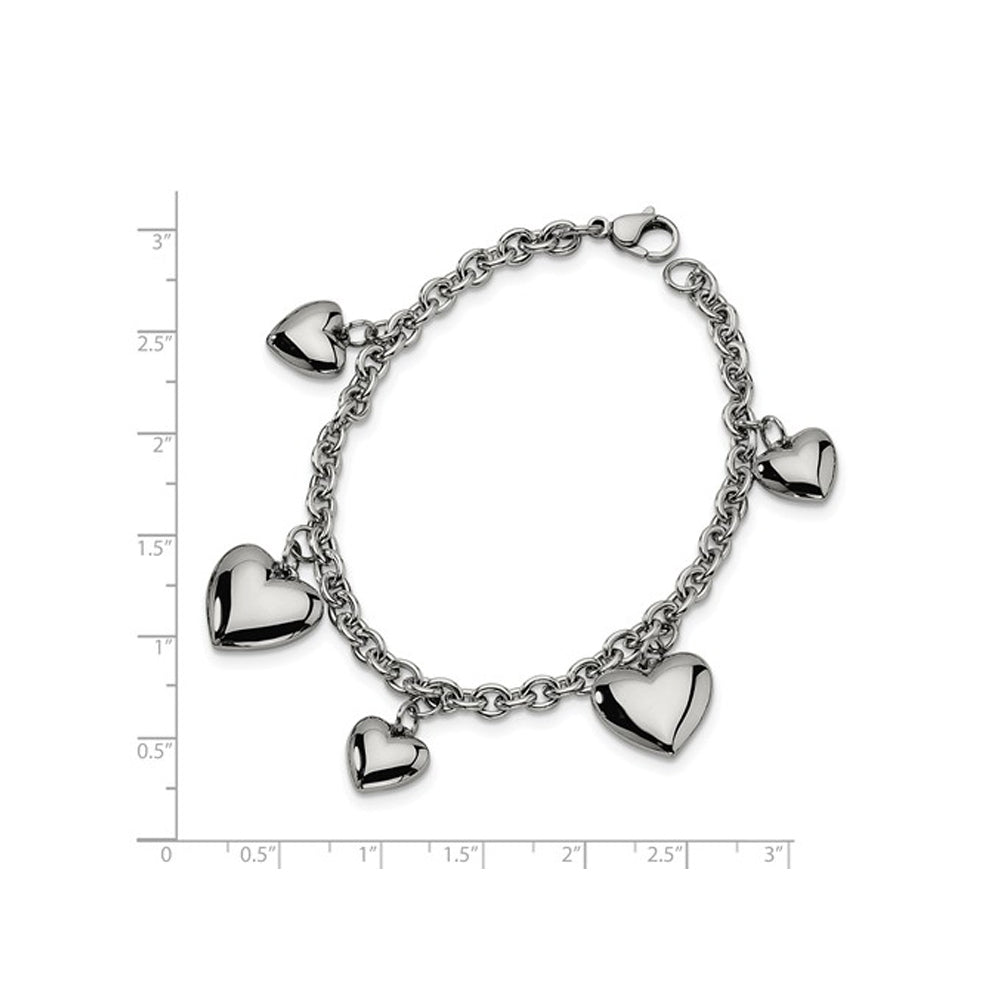 Stainless Steel Polished Hearts Bracelet 8 inches Image 2