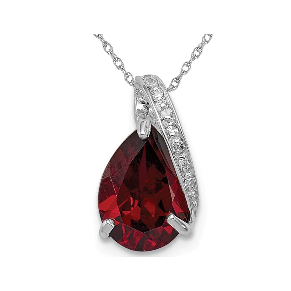 Sterling Silver Garnet 2.10 Carat (ctw) Drop Pendant Necklace with Chain Image 1