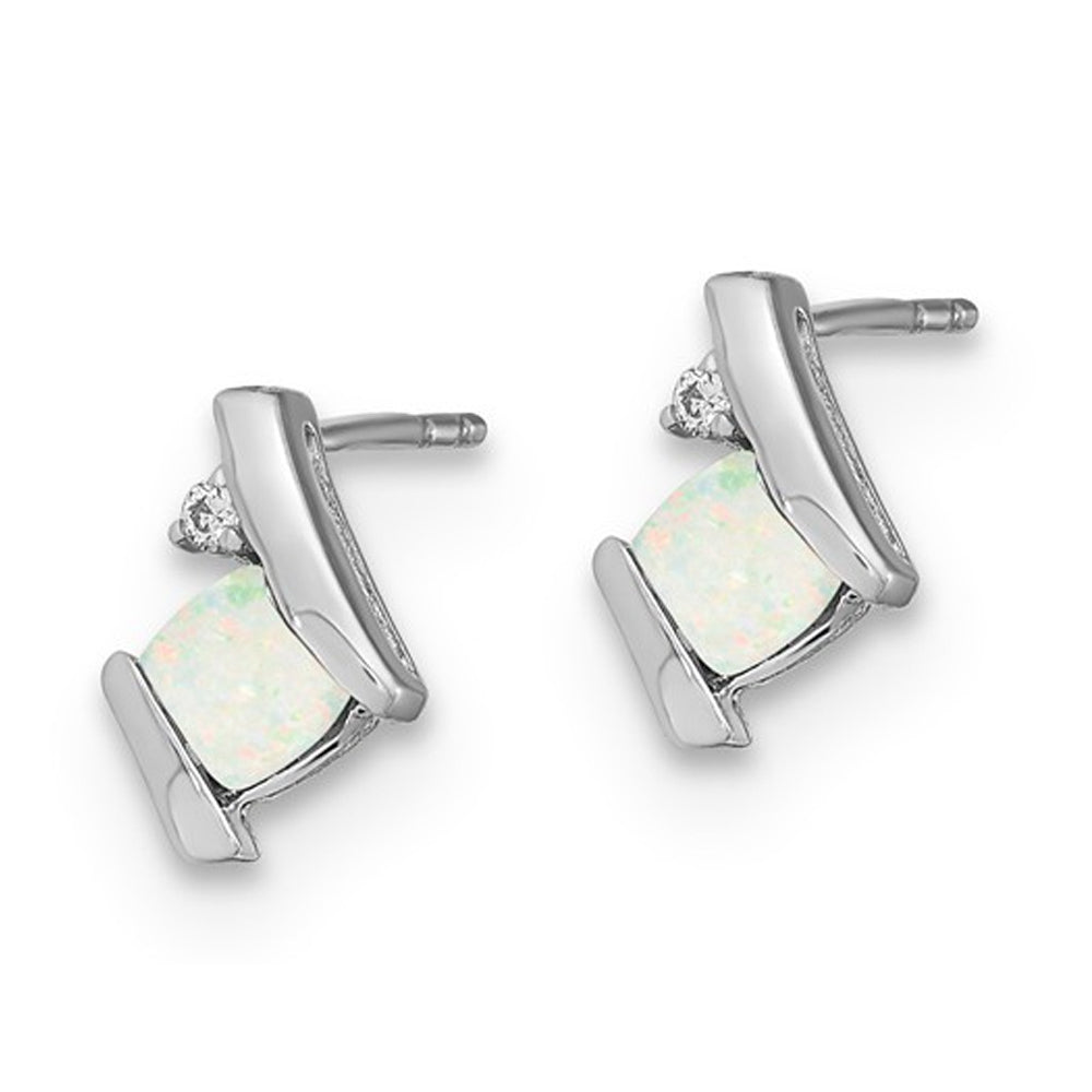 2/5 Carat (ctw) Lab Created Opal Stud Earrings in Sterling Silver Image 2