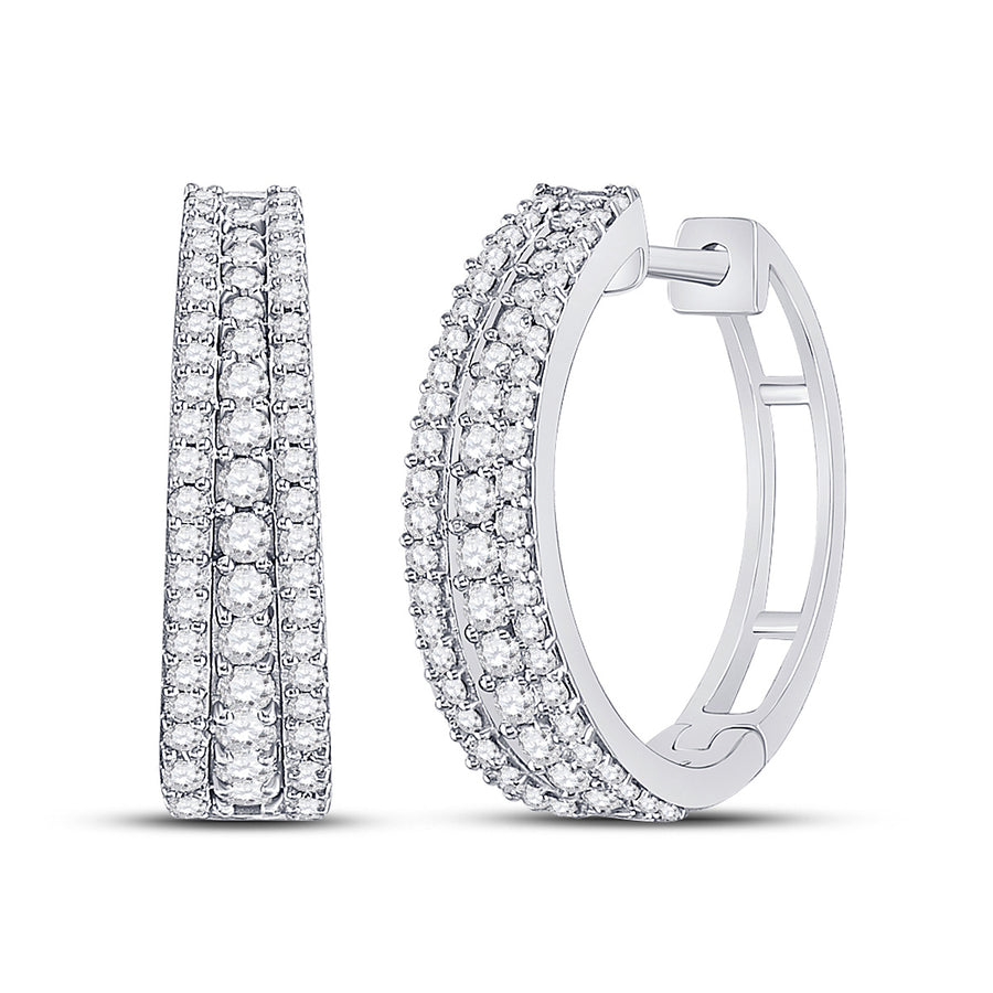 1.00 Carat (ctw H-II1-I2) Diamond Hoop Earrings in 14K White Gold Image 1