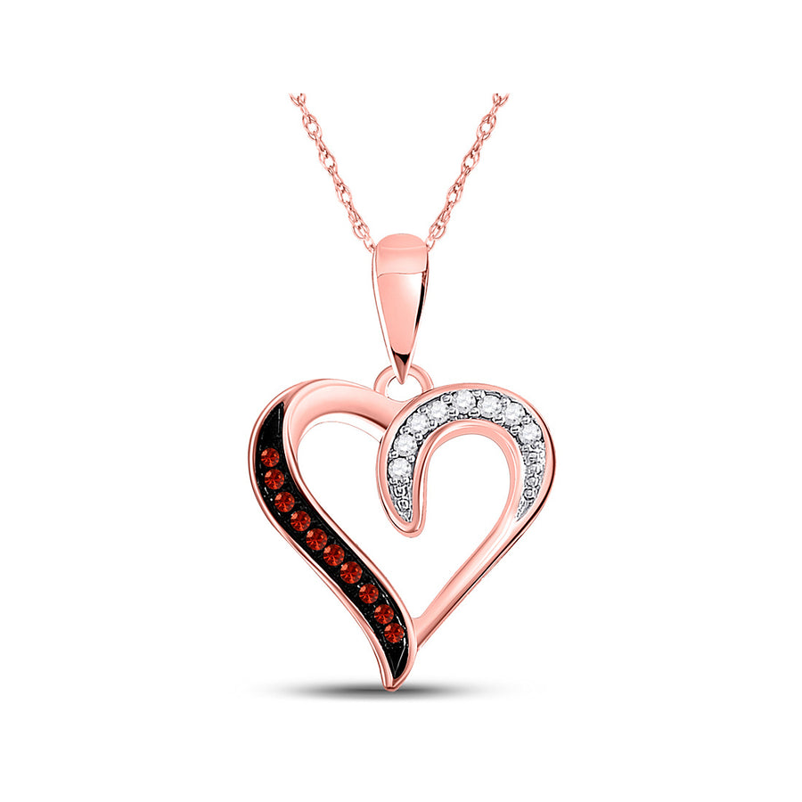 1/20 Carat (ctw) Red and White Diamond Heart Pendant Necklace in 10K Rose Pink Gold with chain Image 1