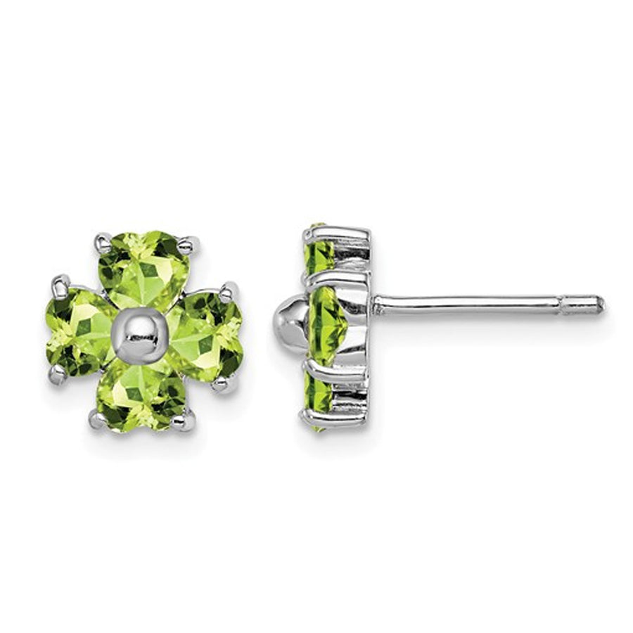 2.00 Carat (ctw) Natural Peridot Flower Stud Earrings in Sterling Silver Image 1