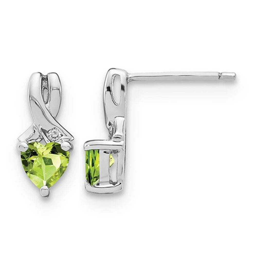 9/10 Carat (ctw) Natural Peridot Heart Stud Earrings in Sterling Silver Image 1