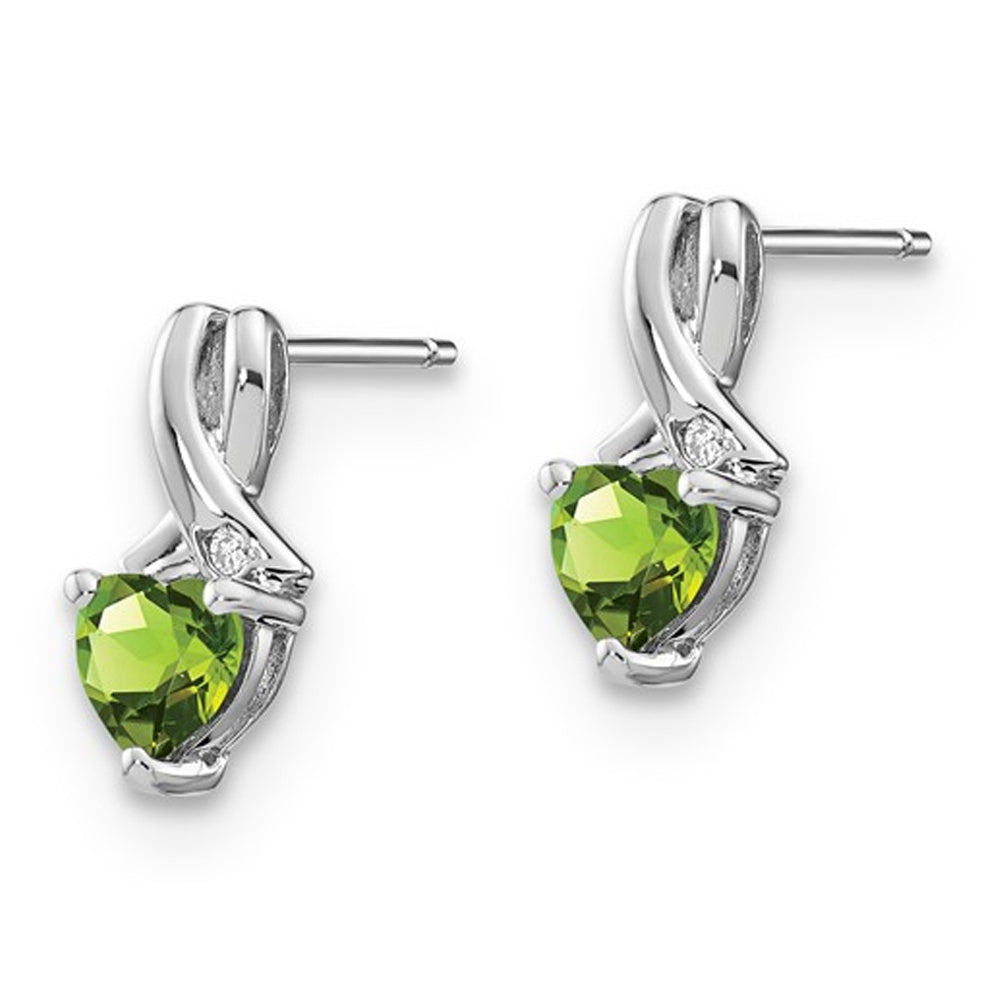 9/10 Carat (ctw) Natural Peridot Heart Stud Earrings in Sterling Silver Image 2