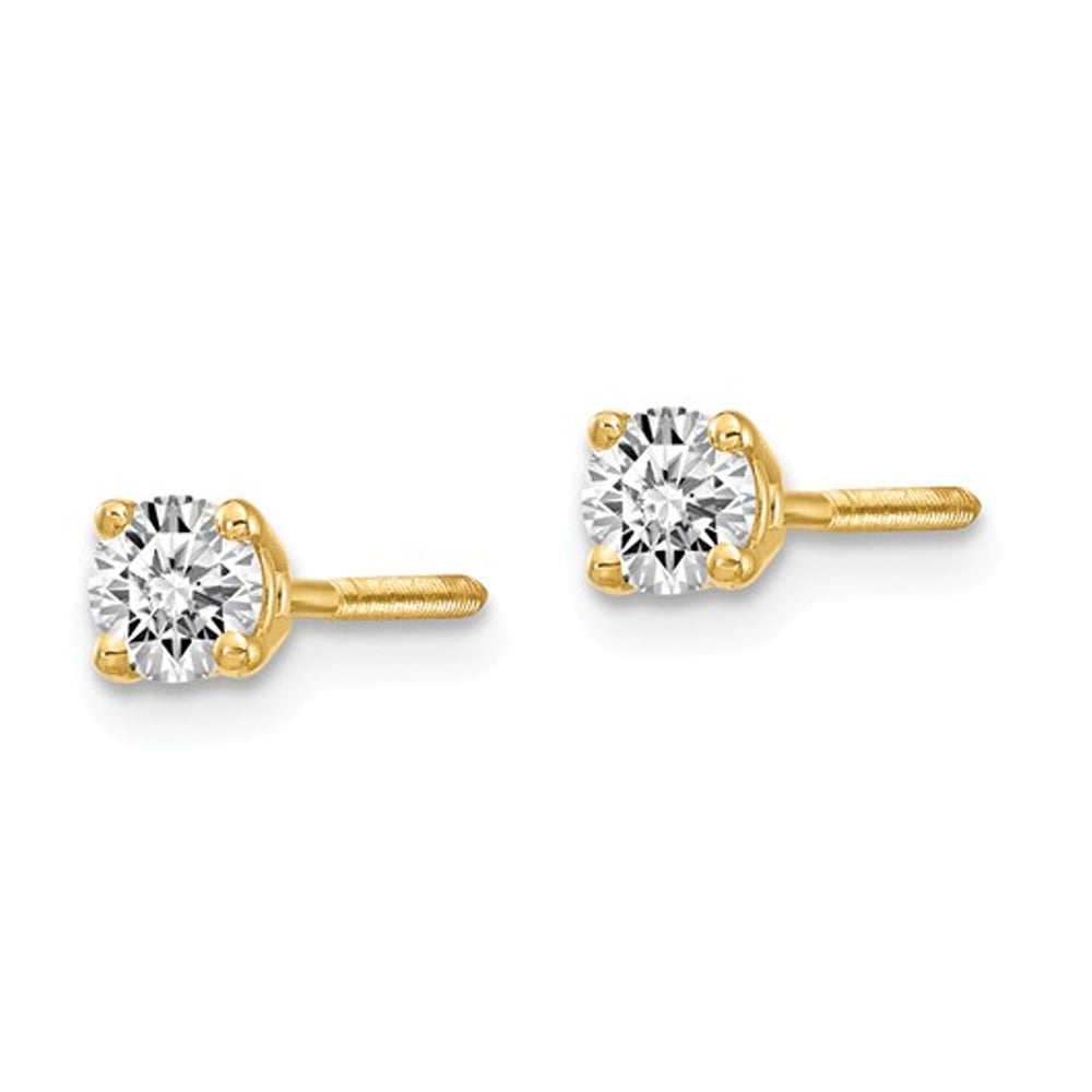 1/4 Carat (ctw VS2-SI1D-E-F) Lab Grown Diamond Solitaire Stud Earrings in 14K Yellow Gold with Screwbacks Image 3