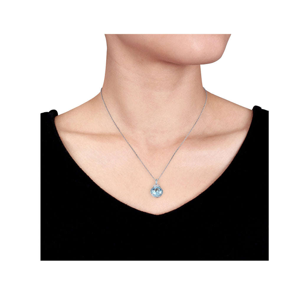 4.75 Carat (ctw) London Blue Topaz Halo Pendant Necklace in Sterling Silver with Chain and Accent Diamonds Image 2