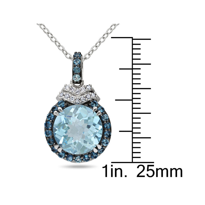 4.75 Carat (ctw) London Blue Topaz Halo Pendant Necklace in Sterling Silver with Chain and Accent Diamonds Image 3