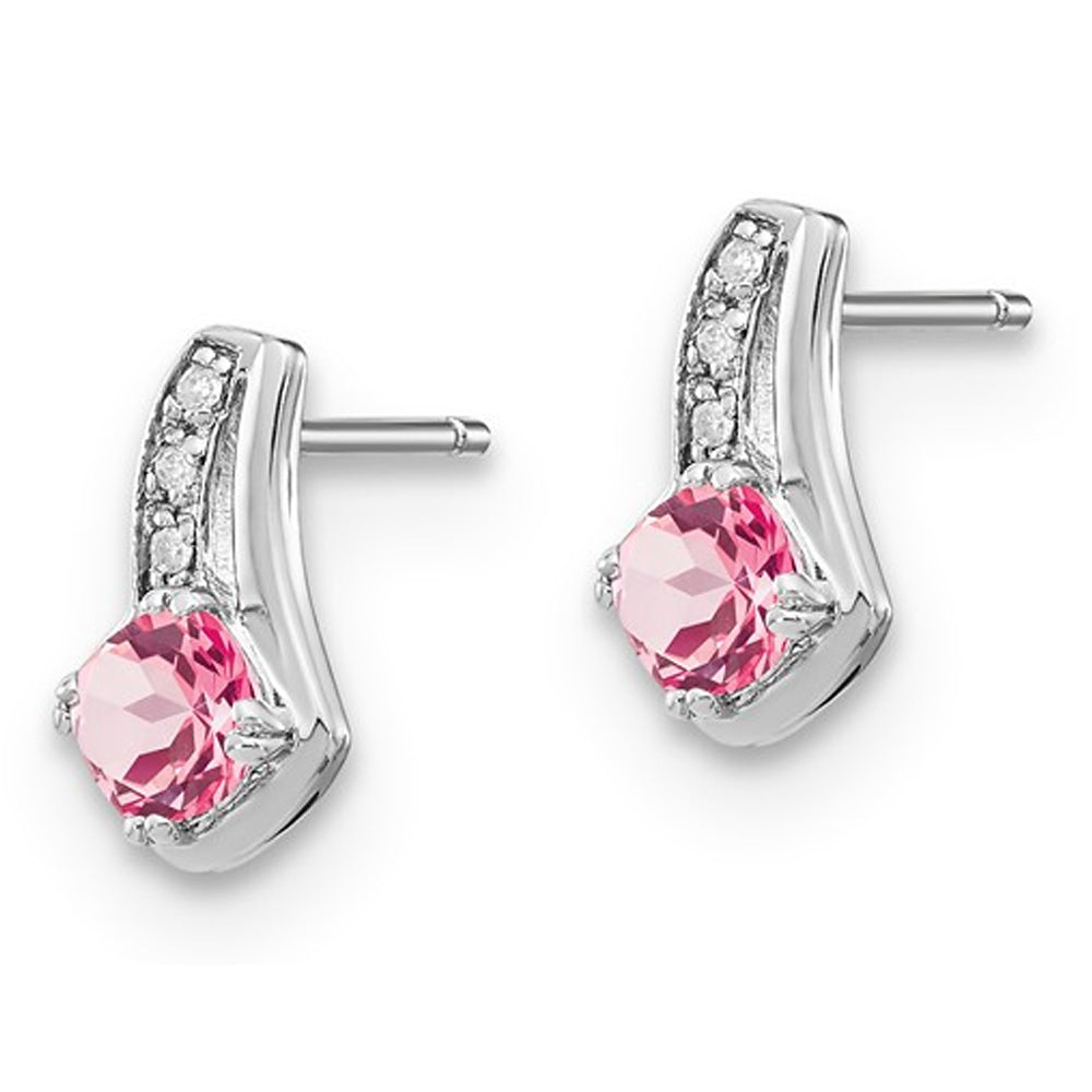 4/5 Carat (ctw) lab Created Pink Sapphire Earrings in Sterling Silver Image 2