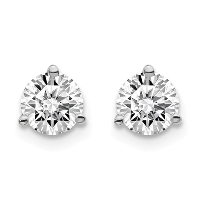 1.00 Carat (ctw VS2-Si1D-E-F) Lab-Grown Premium Diamond Solitaire Stud Earrings in 14K White Gold 3-Prong Image 3