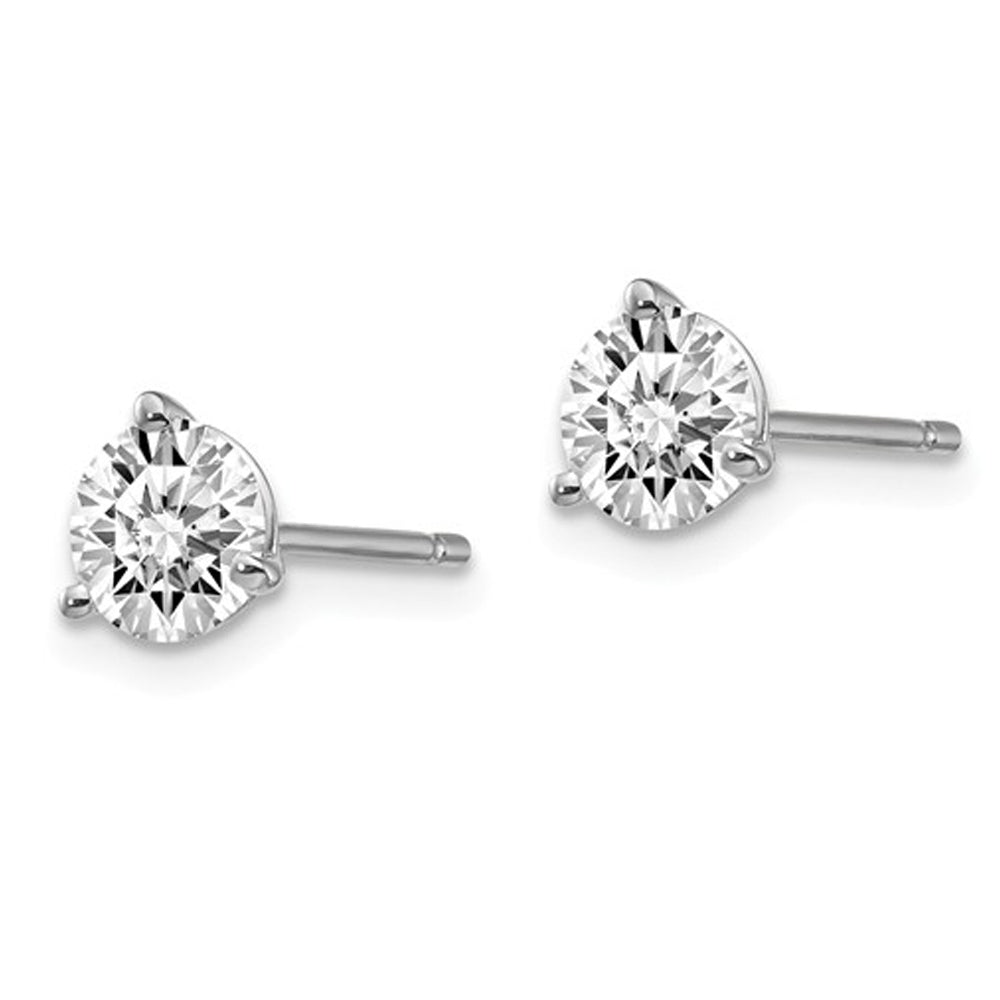 1.00 Carat (ctw VS2-Si1D-E-F) Lab-Grown Premium Diamond Solitaire Stud Earrings in 14K White Gold 3-Prong Image 4