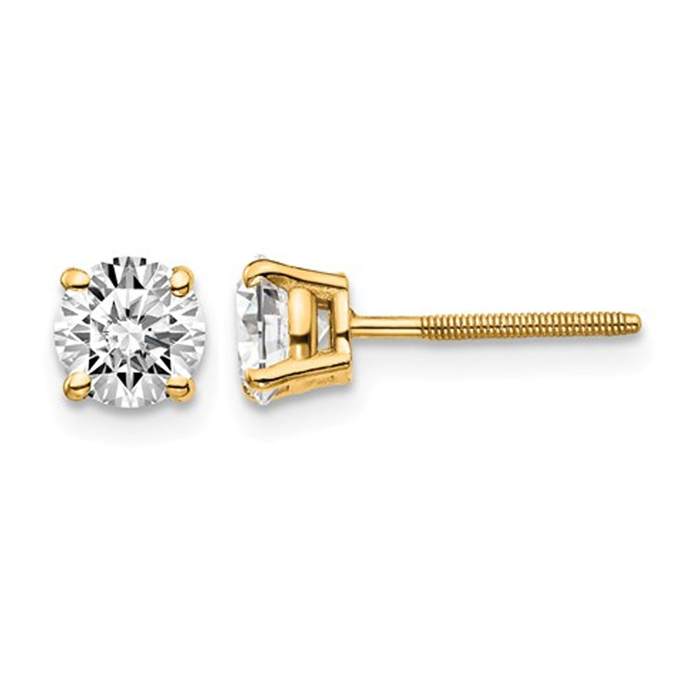 1.00 Carat (ctw VS2-SI1D-E-F) Lab-Grown Diamond Solitaire Stud Earrings in 14K Yellow Gold with Screwbacks Image 1