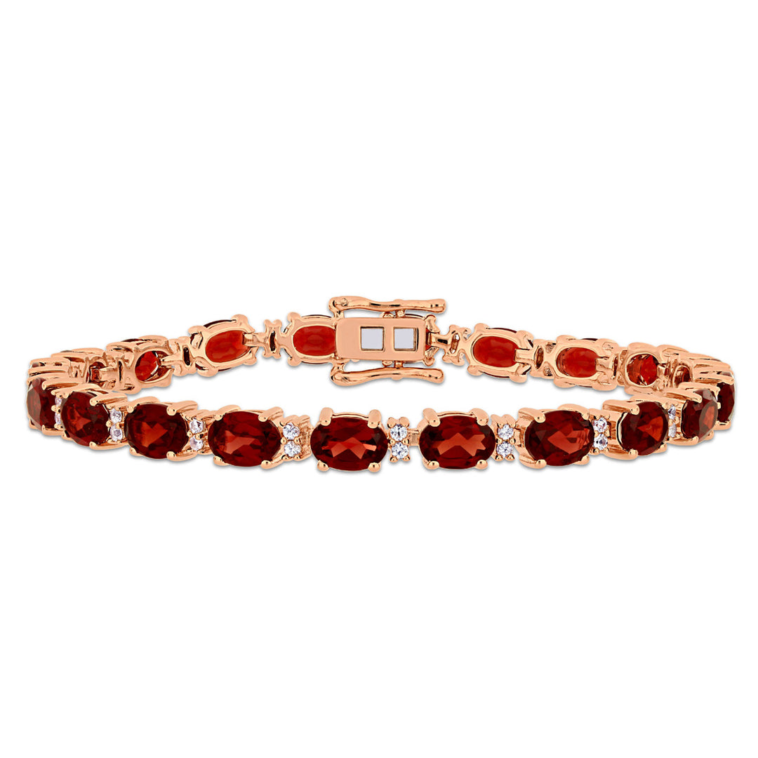 19.00 Carat (ctw) Garnet and White Sapphire .60 Carat (ctw) Bracelet in Rose Pink Plated Sterling Silver Image 1