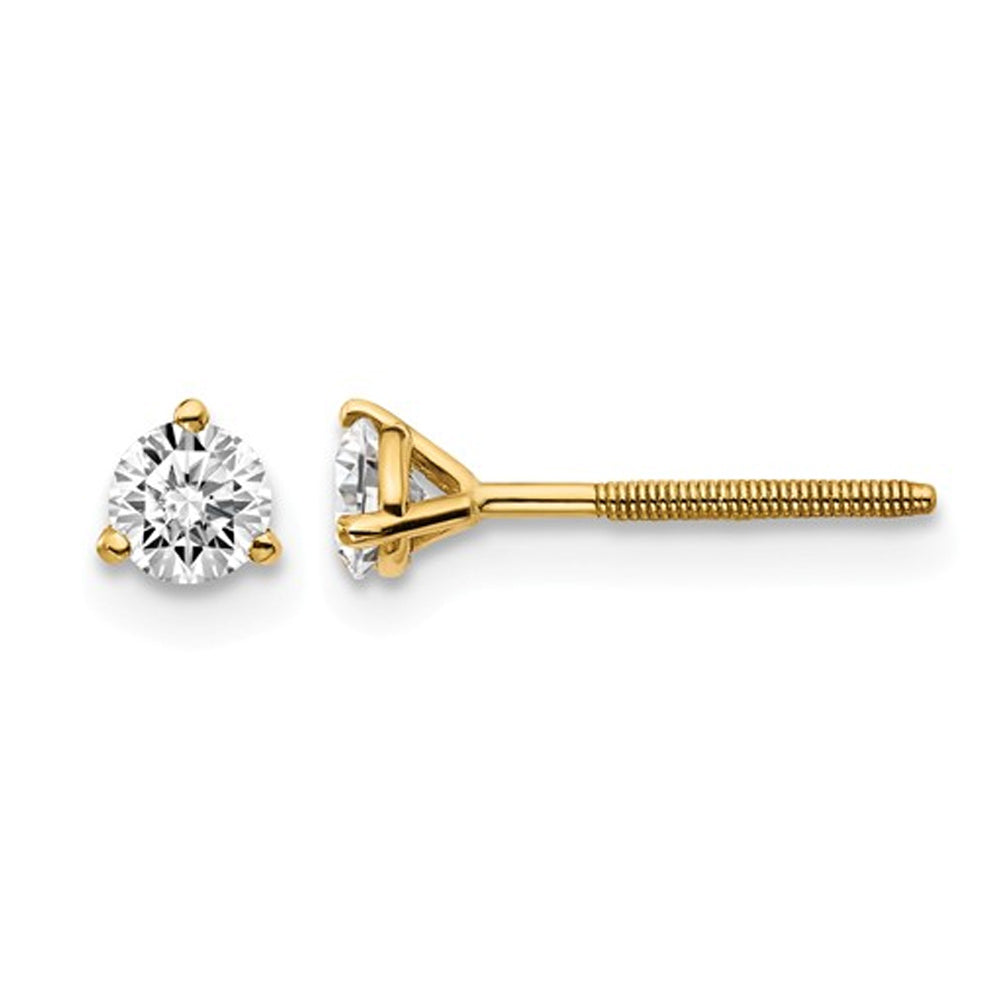 1/3 Carat (ctw VS2-SI1 D-E-F) Lab Grown Diamond Solitaire Stud Earrings in 14K Yellow Gold with Screwbacks Image 1