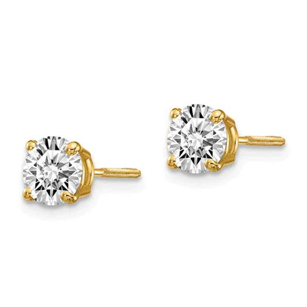 1.00 Carat (ctw VS2-SI1D-E-F) Lab-Grown Diamond Solitaire Stud Earrings in 14K Yellow Gold with Screwbacks Image 3