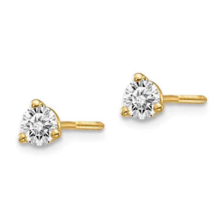 1/3 Carat (ctw VS2-SI1 D-E-F) Lab Grown Diamond Solitaire Stud Earrings in 14K Yellow Gold with Screwbacks Image 3