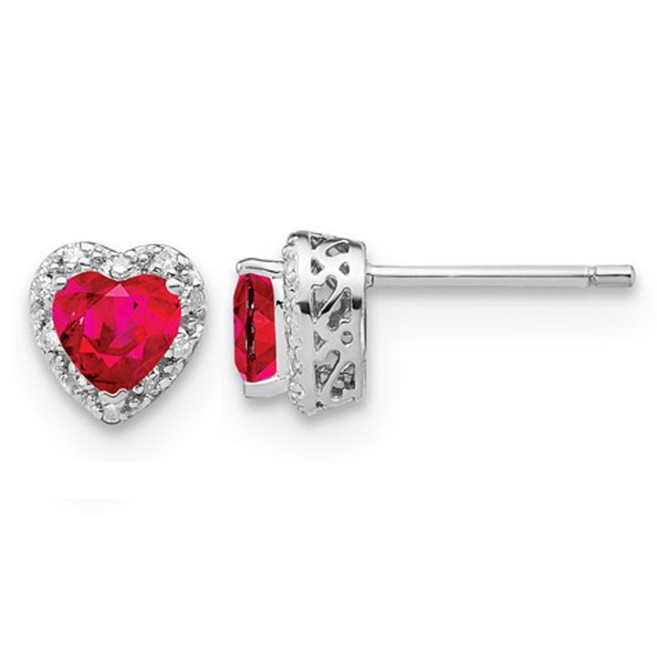 4/5 Carat (ctw) Lab Created Heart Ruby Stud Earrings in Sterling Silver with Accent Diamonds Image 1