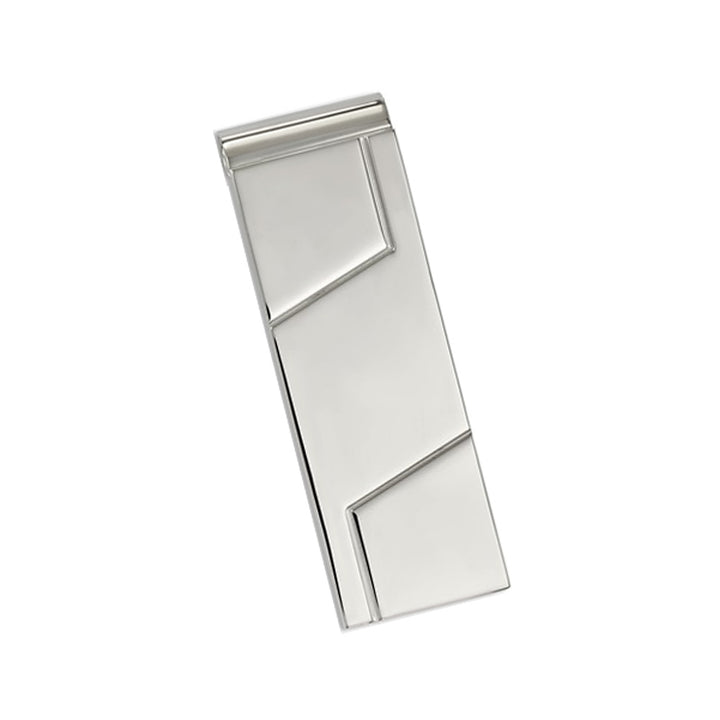 Mens Money Clip in Polished and Grooved Stainless Steel Image 1