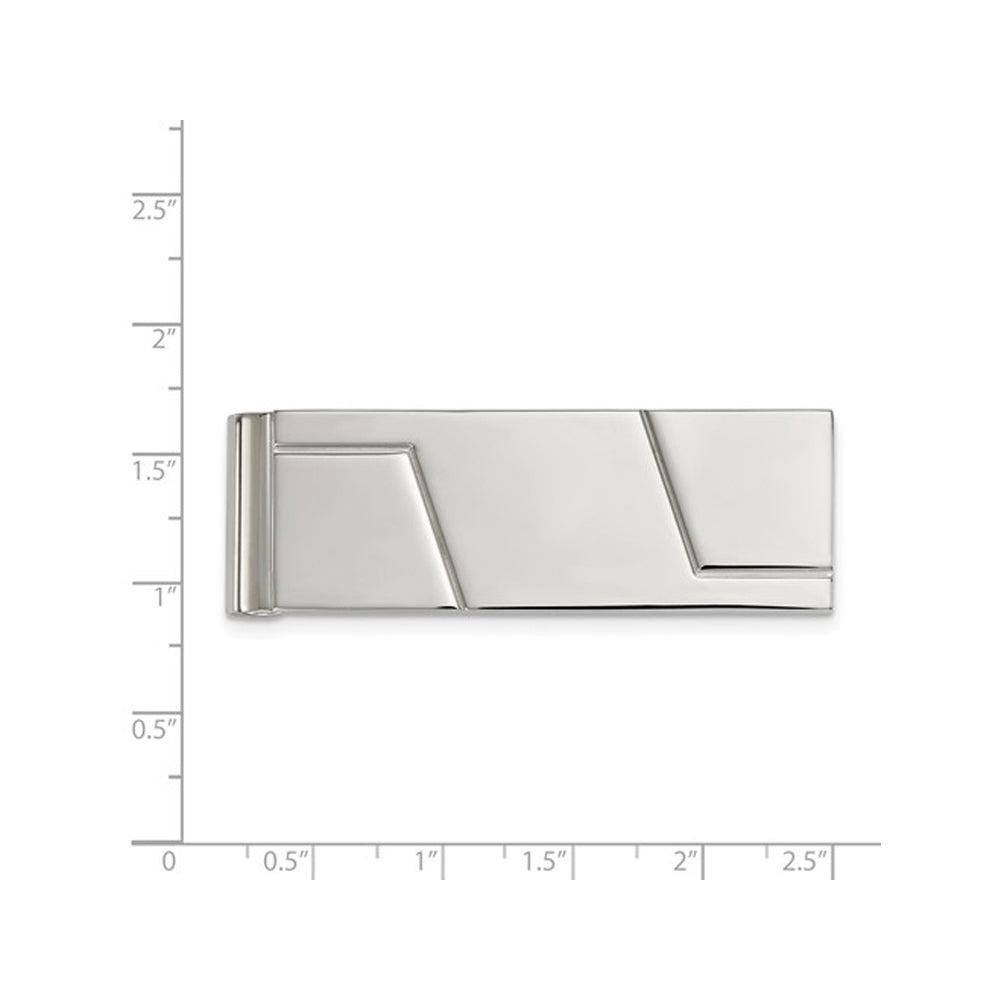 Mens Money Clip in Polished and Grooved Stainless Steel Image 2