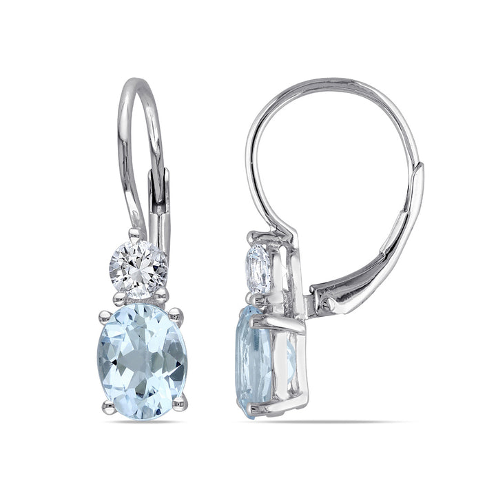 3.80 Carat (ctw) Blue Topaz and Created White Sapphire LeverBack Drop Earrings in Sterling Silver Image 1