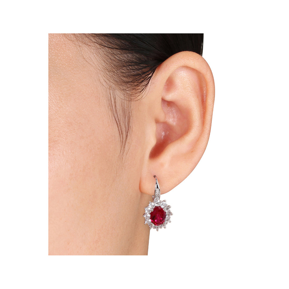 5.90 Carat (ctw) Lab Created Ruby Drop Earrings with Lab Created White Topaz in Sterling Silver Image 2