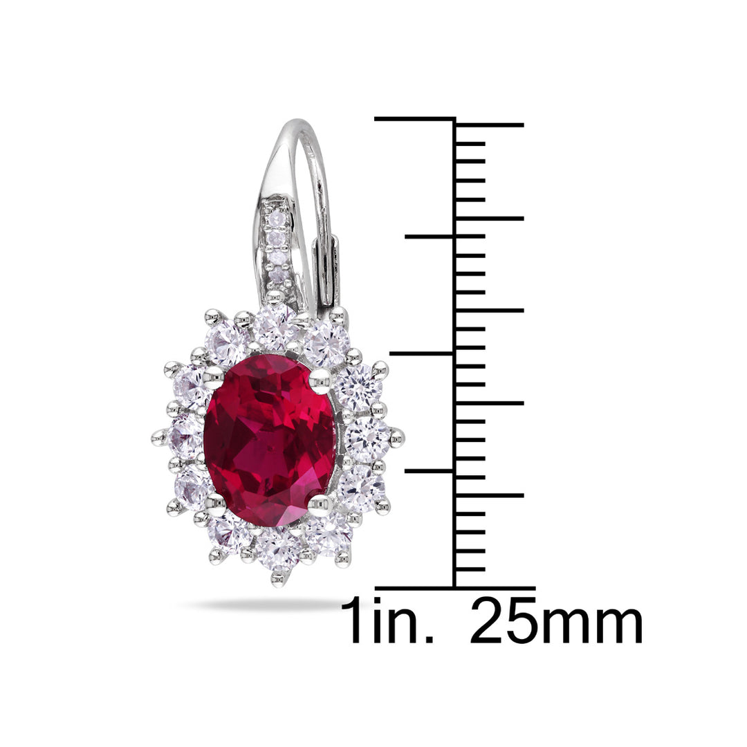 5.90 Carat (ctw) Lab Created Ruby Drop Earrings with Lab Created White Topaz in Sterling Silver Image 3