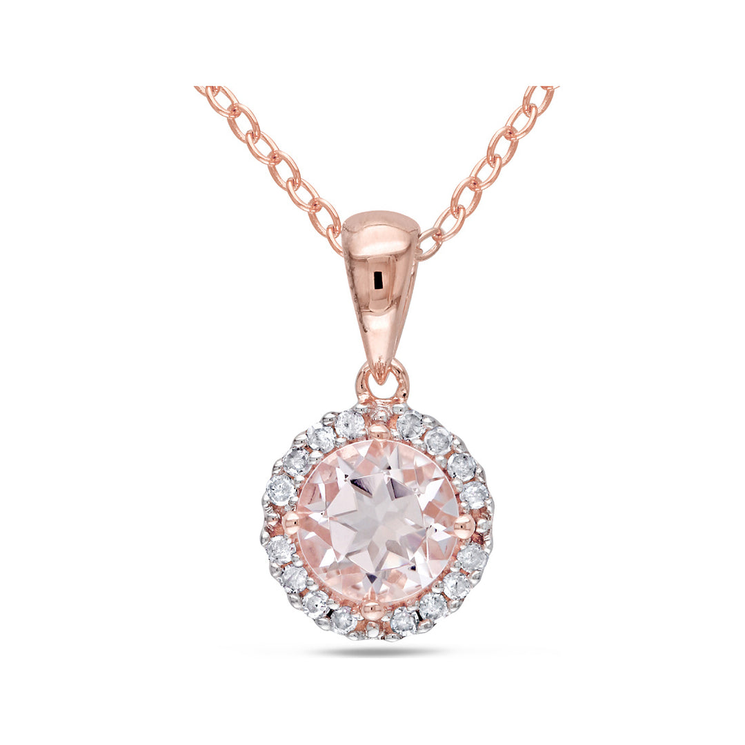 4/5 Carat (ctw) Morganite Halo Pendant Necklace with Diamonds 1/10 Carat (ctw) in Rose Pink Plated Sterling Silver and Image 1