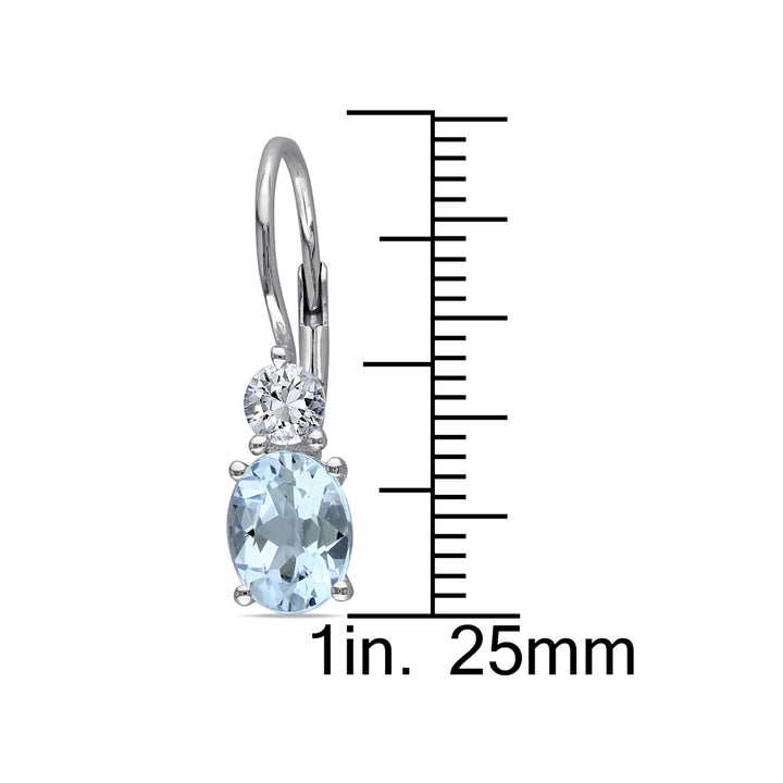 3.80 Carat (ctw) Blue Topaz and Created White Sapphire LeverBack Drop Earrings in Sterling Silver Image 3