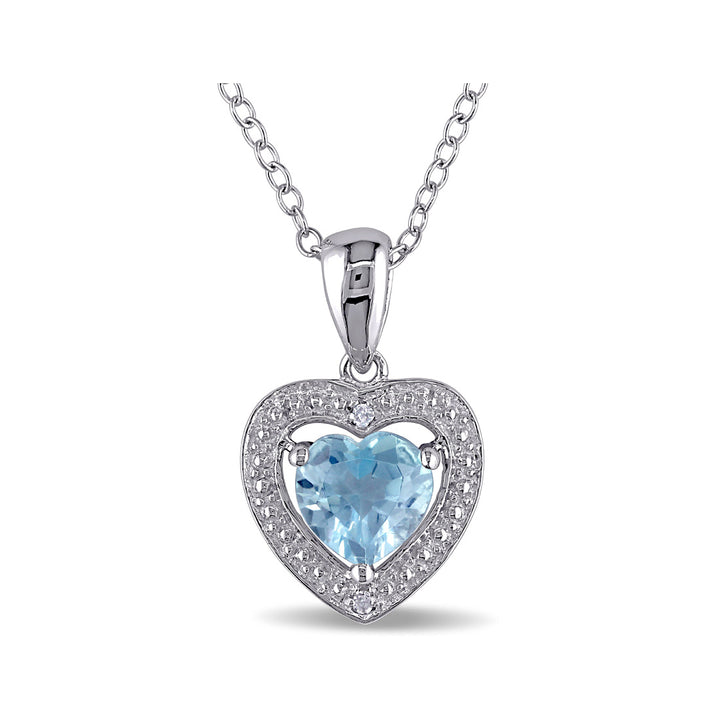 1.00 Carat (ctw) Light Blue Topaz Heart Pendant Necklace in Sterling Silver With Chain Image 1