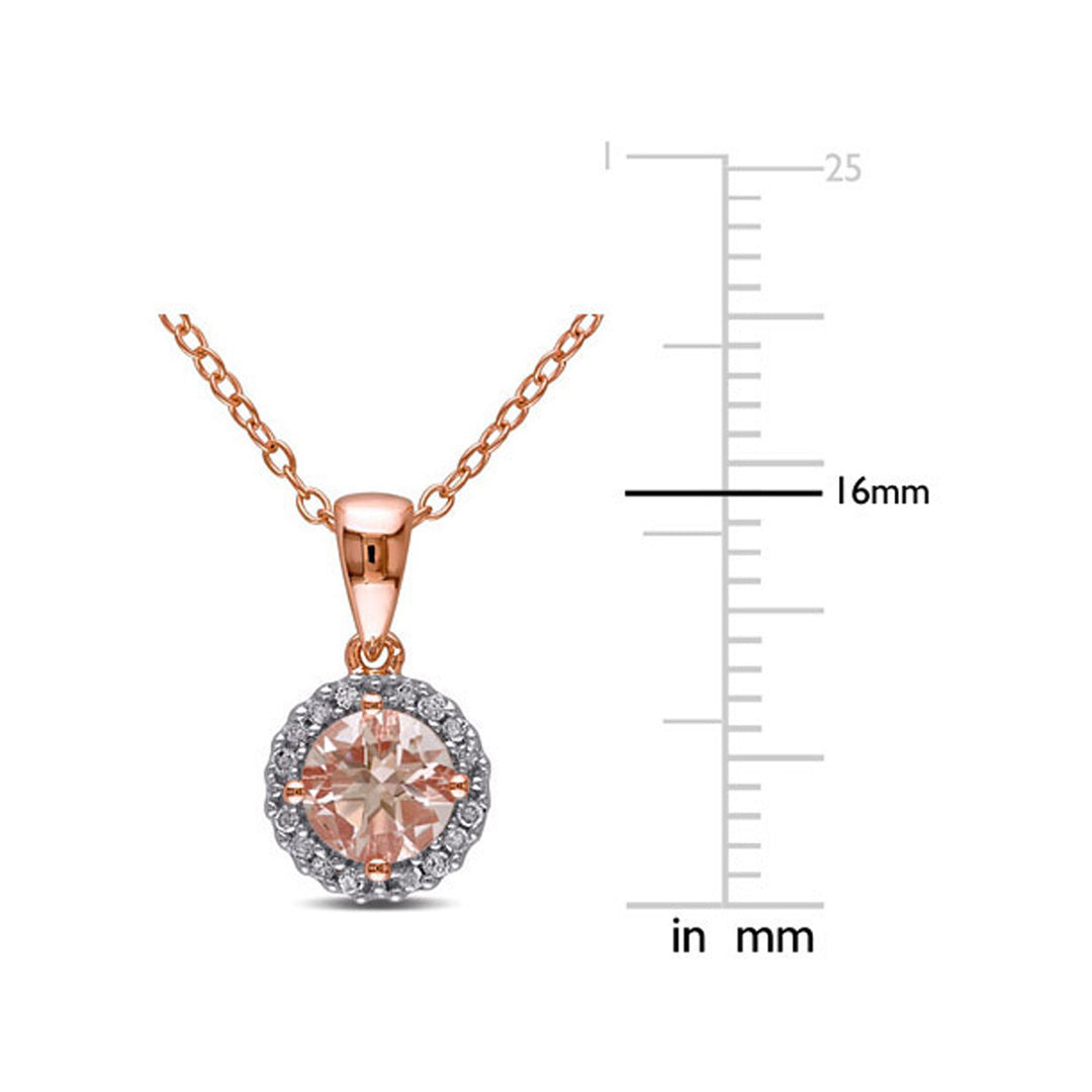 4/5 Carat (ctw) Morganite Halo Pendant Necklace with Diamonds 1/10 Carat (ctw) in Rose Pink Plated Sterling Silver and Image 2