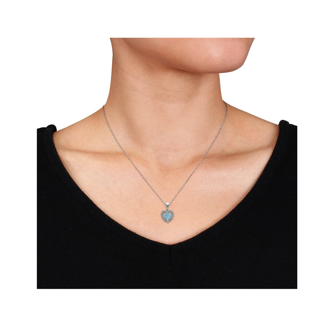 1.00 Carat (ctw) Light Blue Topaz Heart Pendant Necklace in Sterling Silver With Chain Image 3