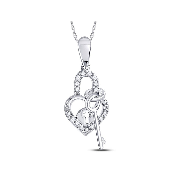 1/10 Carat (ctw I2-I3) Diamond Heart Lock Key Pendant Necklace in 10K White Gold with Chain Image 1