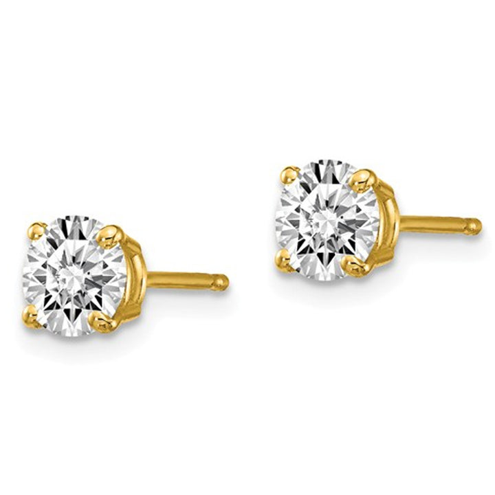 1.00 Carat (ctw VS2-SI1D-E-F) Lab Grown Diamond Solitaire Stud Earrings in 14K Yellow Gold Image 3