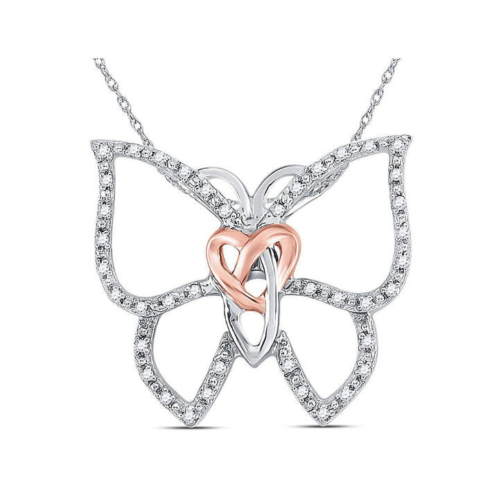 1/10 Carat (ctw I2-I3) Diamond Butterfly Pendant Necklace in Sterling Silver with Chain Image 1