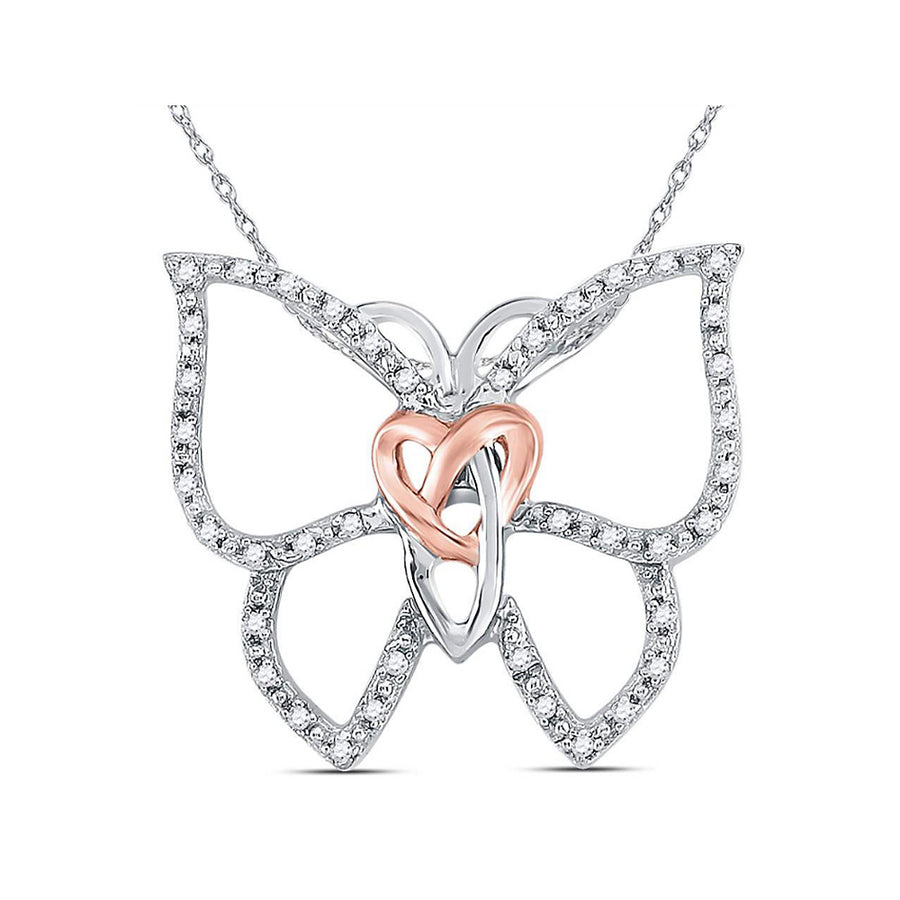 1/10 Carat (ctw I2-I3) Diamond Butterfly Pendant Necklace in Sterling Silver with Chain Image 1