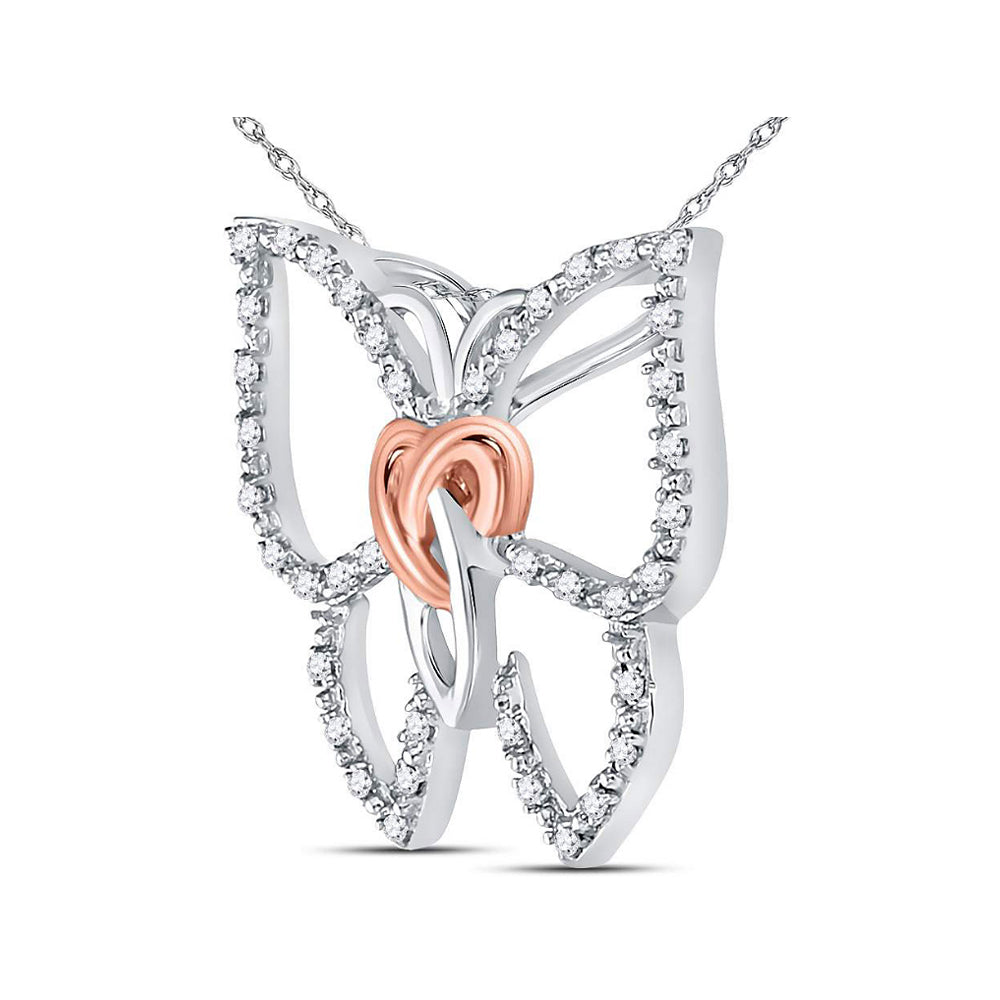 1/10 Carat (ctw I2-I3) Diamond Butterfly Pendant Necklace in Sterling Silver with Chain Image 2