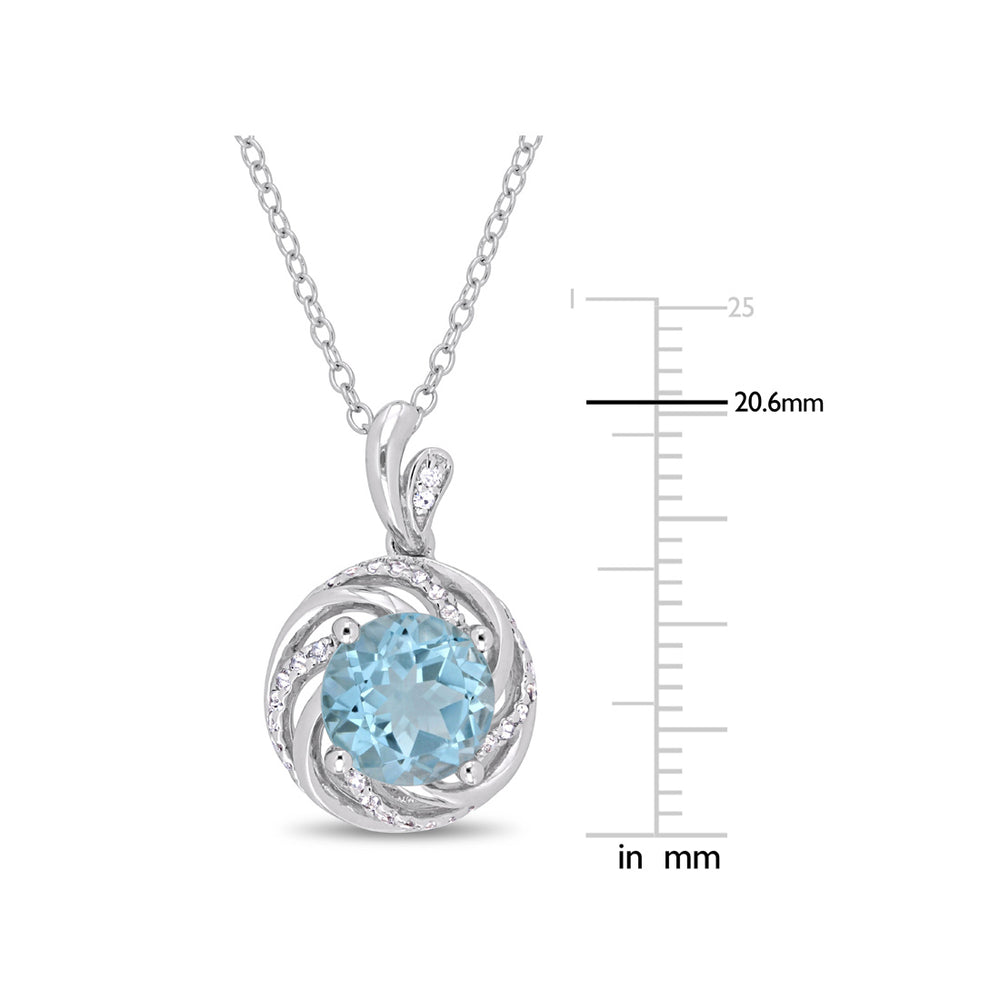 2.30 Carat (ctw) Blue Topaz and Created White Topaz Pendant Necklace in Sterling Silver With Chain Image 2