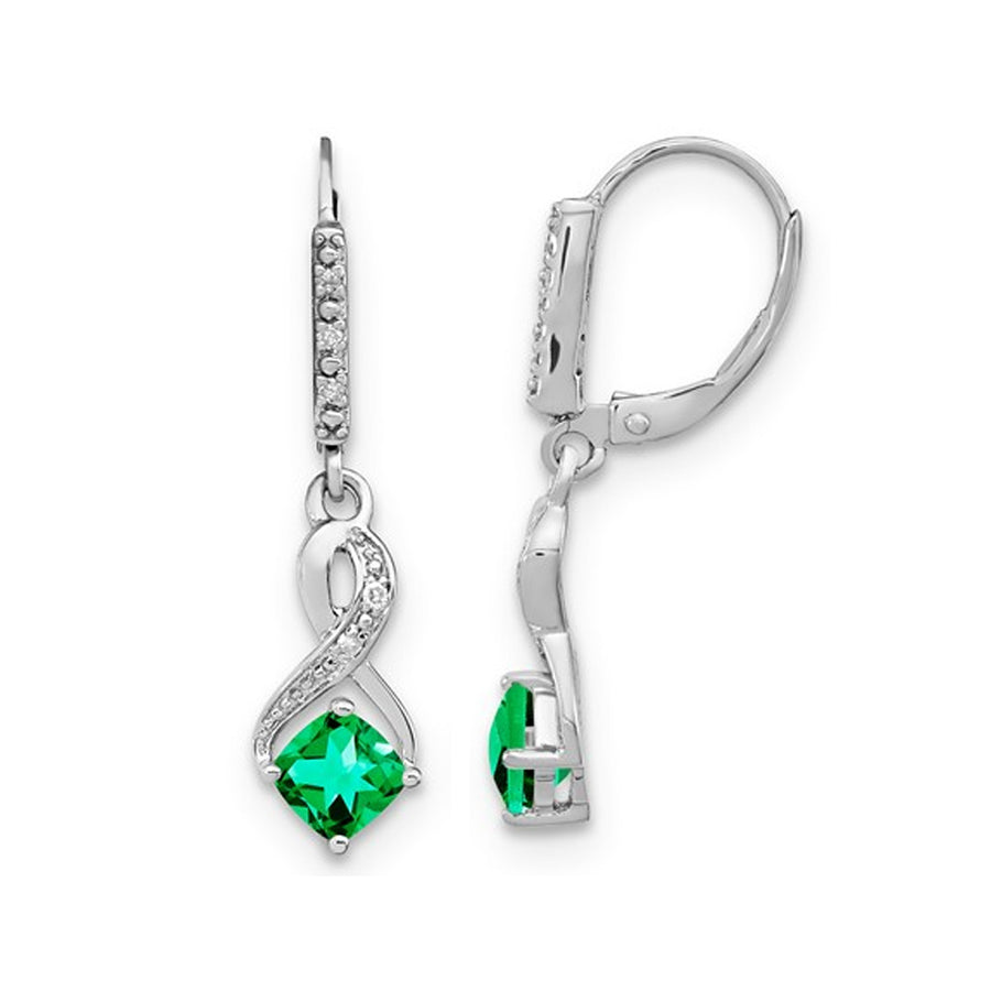 1.00 Carat (ctw) Lab Created Emerald Drop Earrings in Sterling Silver with Accent Diamonds Image 1
