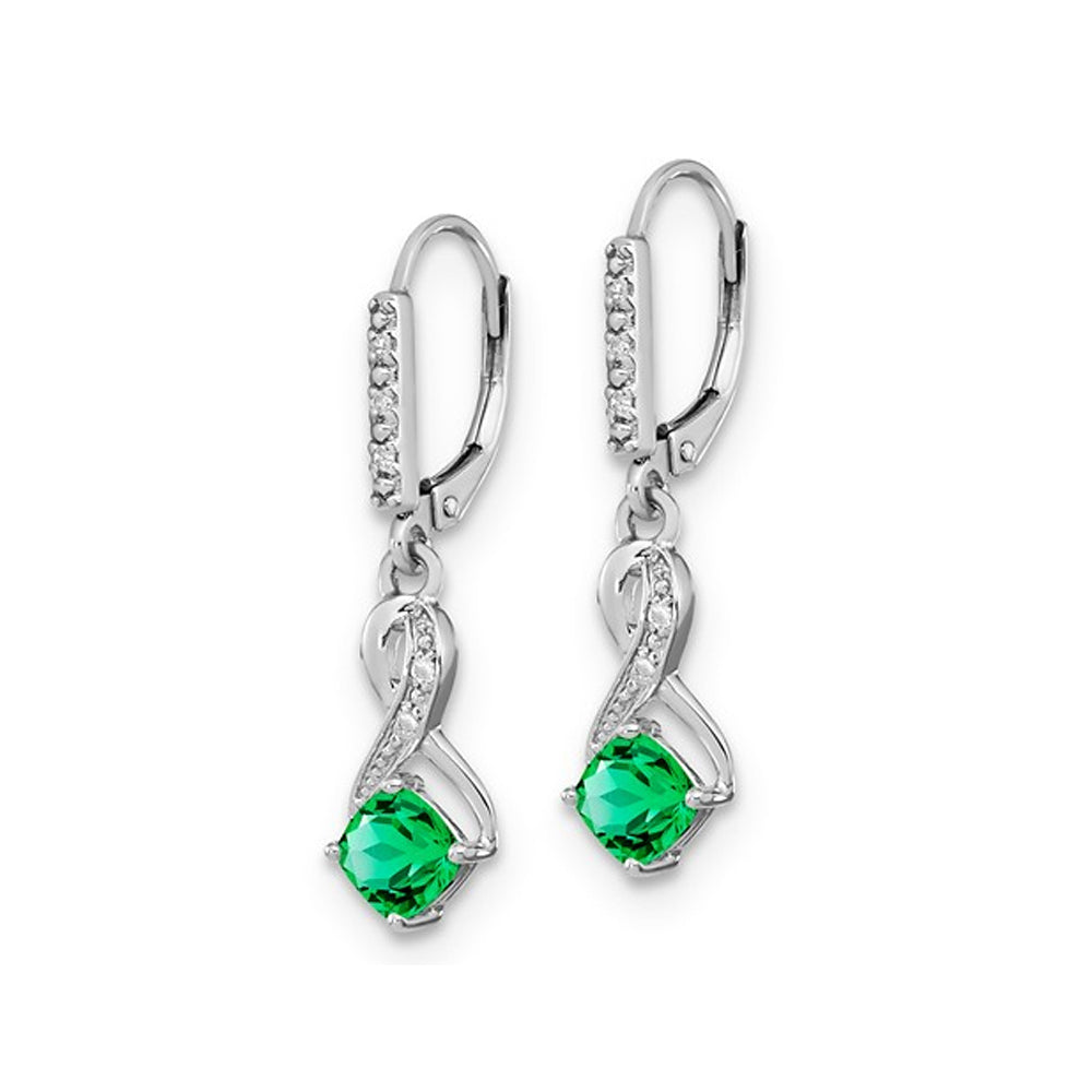 1.00 Carat (ctw) Lab Created Emerald Drop Earrings in Sterling Silver with Accent Diamonds Image 2