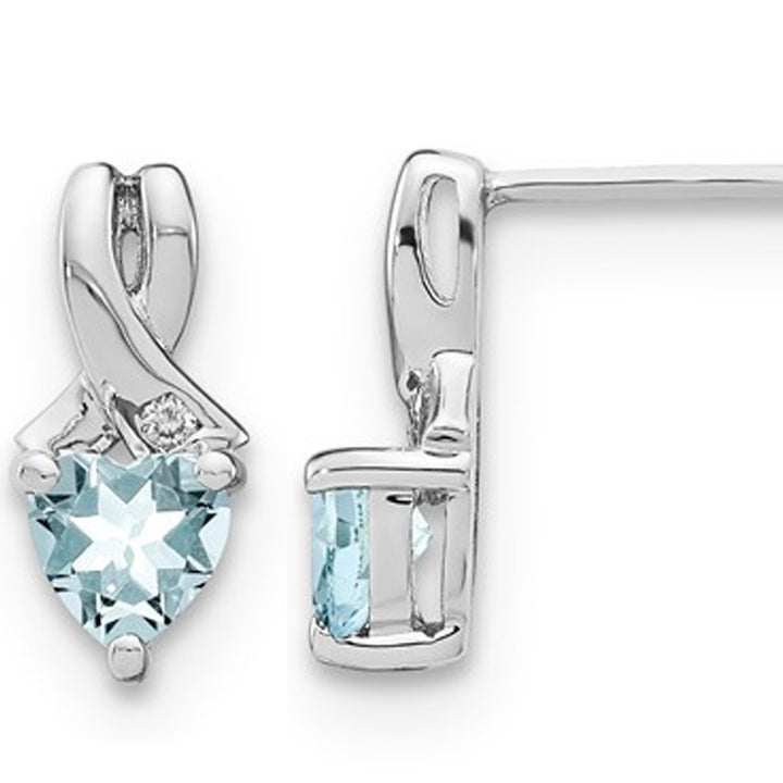 9/10 Carat (ctw) Natural Aquamarine Heart Earrings in Sterling Silver Image 1