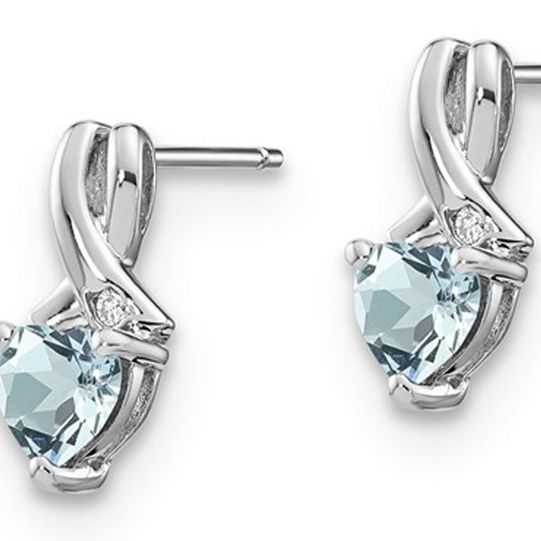 9/10 Carat (ctw) Natural Aquamarine Heart Earrings in Sterling Silver Image 2