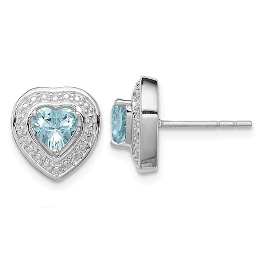 1/2 Carat (ctw) Natural Aquamarine Heart Earrings in Sterling Silver Image 1