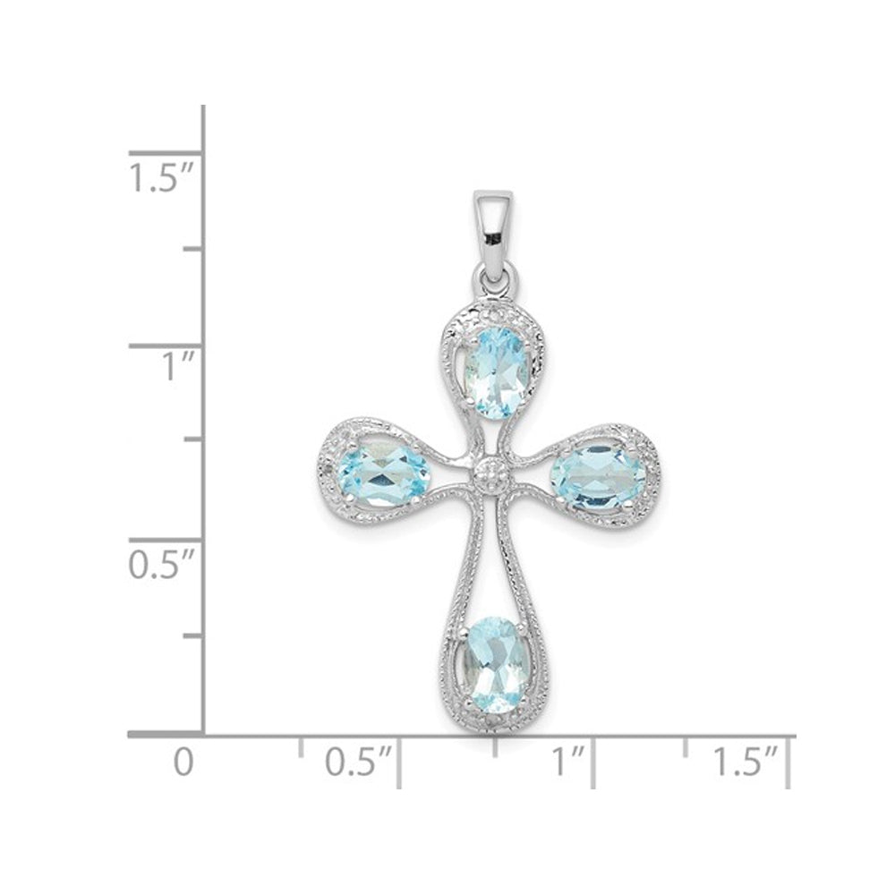 1.10 Carat (ctw) Aquamarine Cross Pendant Necklace with Chain in Sterling Silver Image 2