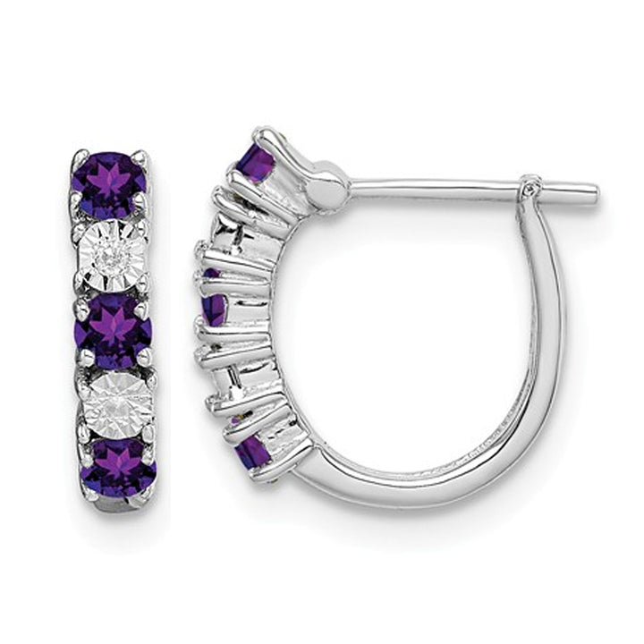 1/3 Carat (ctw) Amethyst Hinged Hoop Earrings in Sterling Silver Image 1