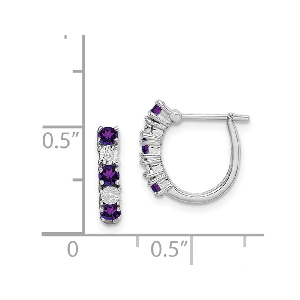 1/3 Carat (ctw) Amethyst Hinged Hoop Earrings in Sterling Silver Image 2