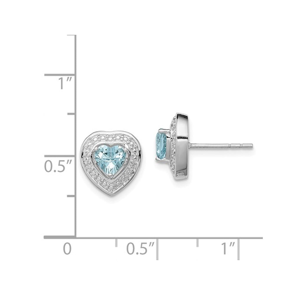 1/2 Carat (ctw) Natural Aquamarine Heart Earrings in Sterling Silver Image 2