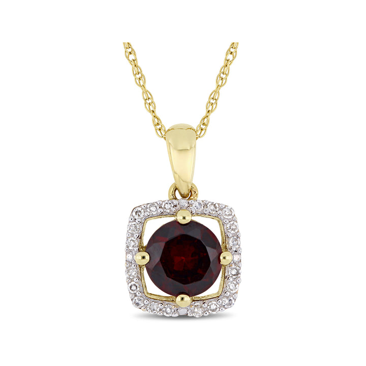 1.00 Carat (ctw) Garnet Pendant Necklace in 10K Yellow Gold with Chain with Diamonds 1/10 Carat (ctw) Image 1