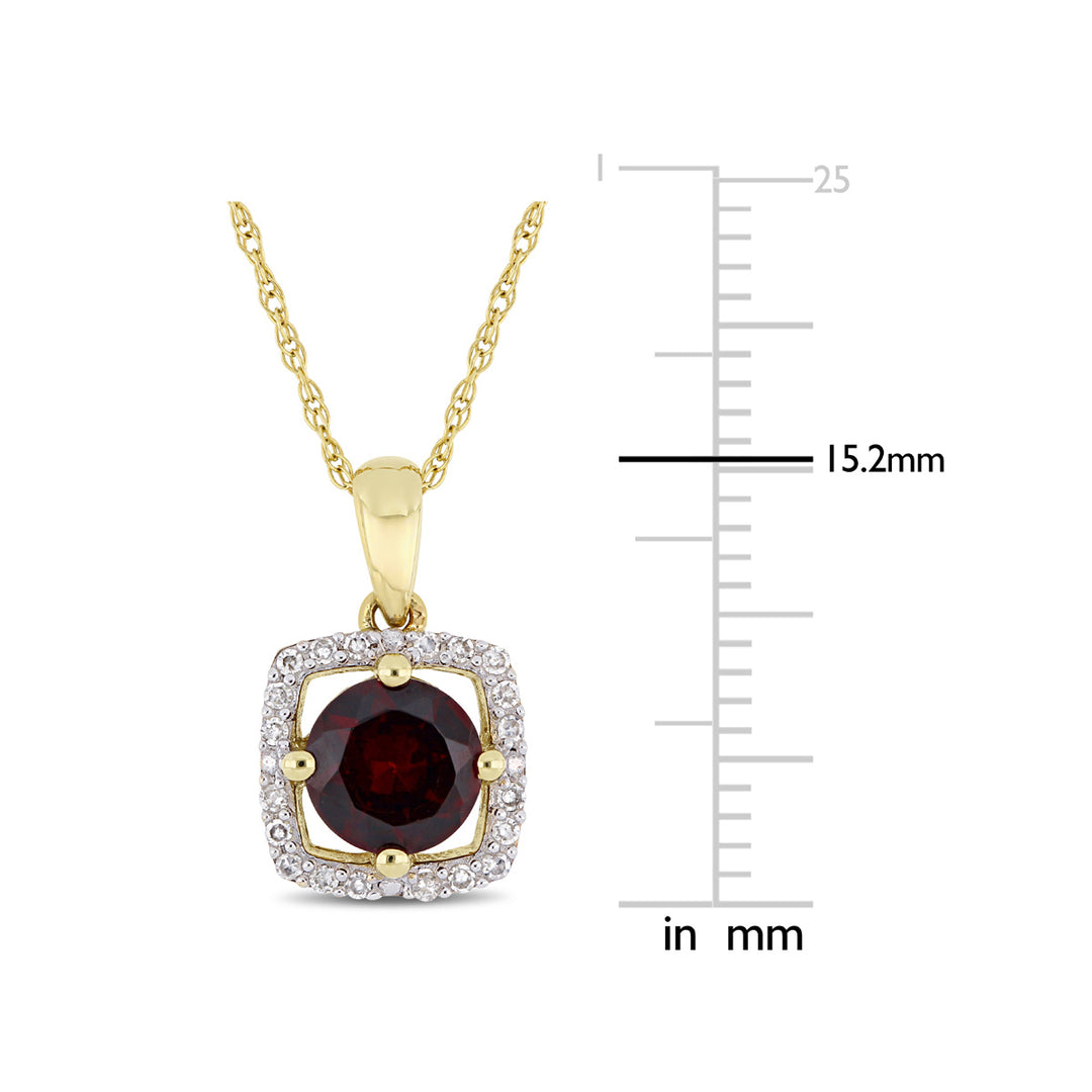 1.00 Carat (ctw) Garnet Pendant Necklace in 10K Yellow Gold with Chain with Diamonds 1/10 Carat (ctw) Image 2