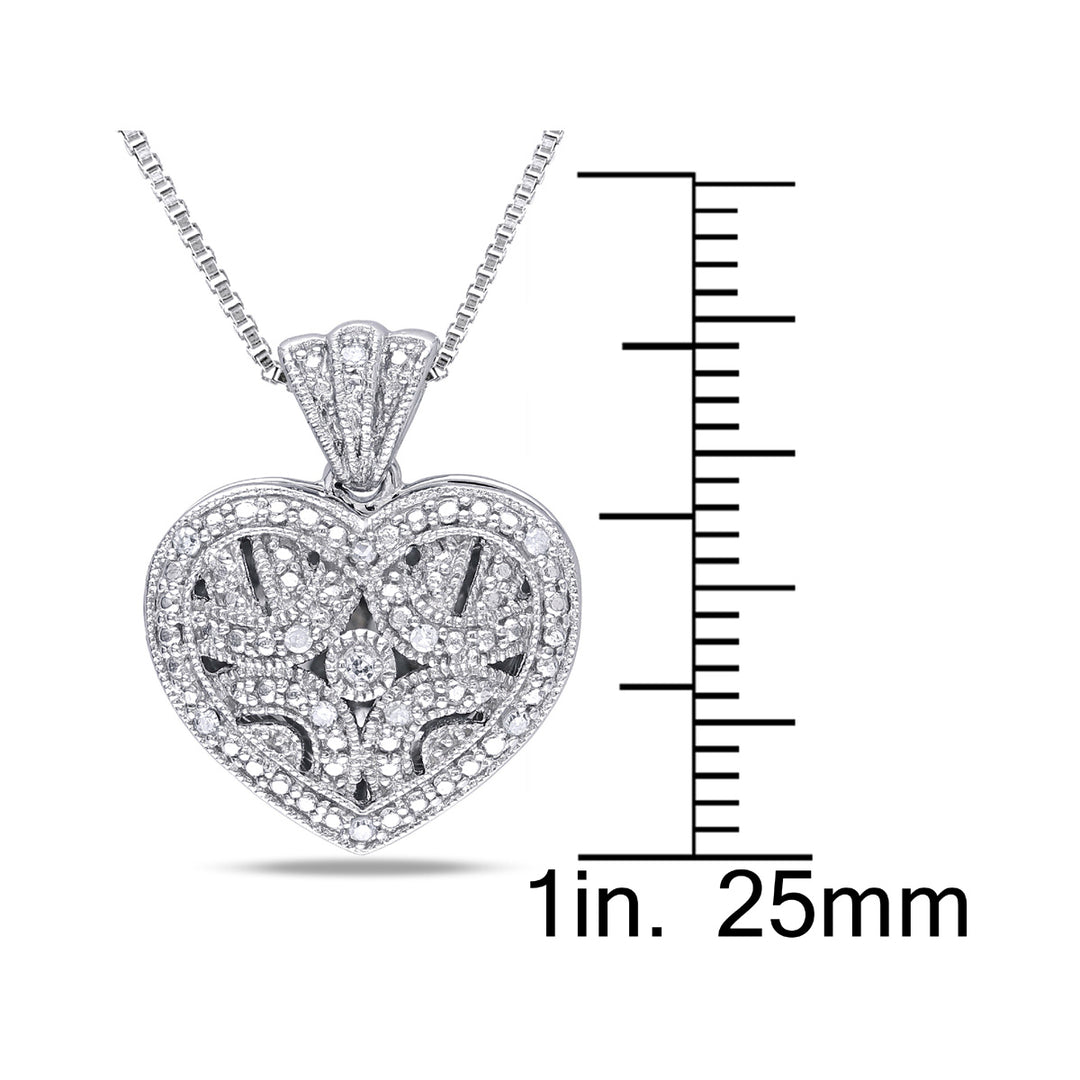 1/20 Carat (ctw) Accent Diamond Locket Heart Pendant In Sterling Silver with Chain Image 4