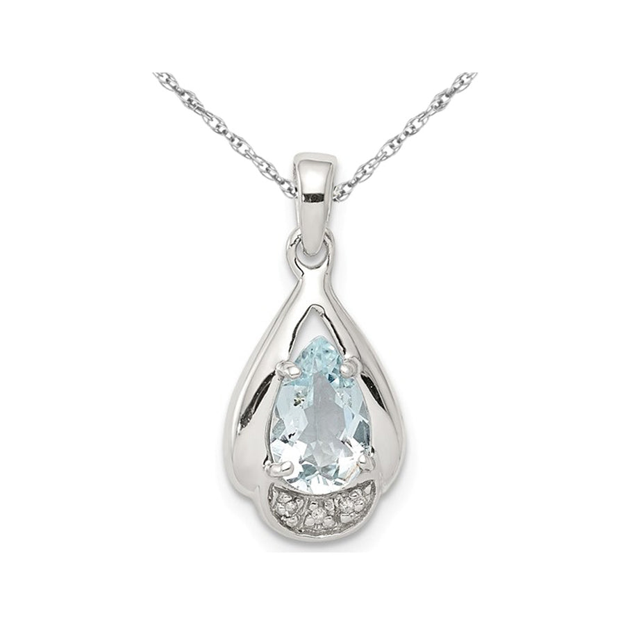 1.00 Carat (ctw) Genuine Aquamarine Drop Pendant Necklace in Sterling Silver with Chain Image 1