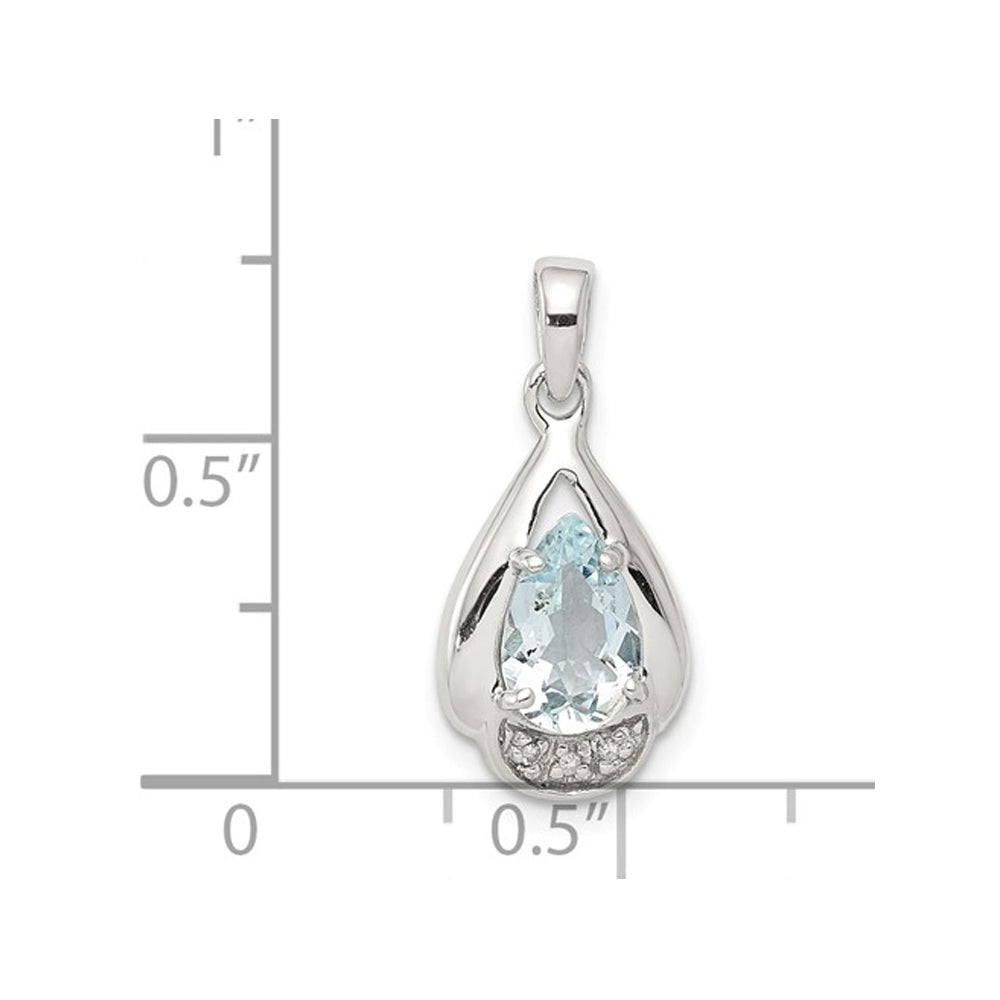 1.00 Carat (ctw) Genuine Aquamarine Drop Pendant Necklace in Sterling Silver with Chain Image 2